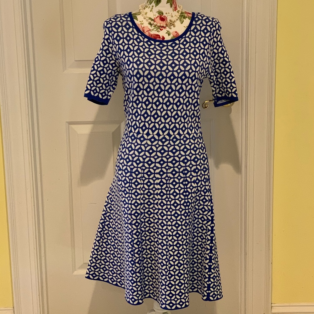 Talbots blue/white jacquard sweater dress size PM